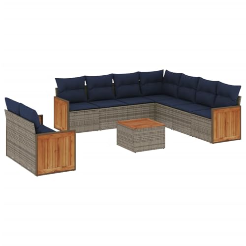 Gecheer 10-teiliges Gartensofa-Set mit Kissen, grau, Polyrattan, Gartenlounge Esstisch Lounge Möbel Set für Outdoor Garten Terrasse Balkon Möbel3227790 von Gecheer