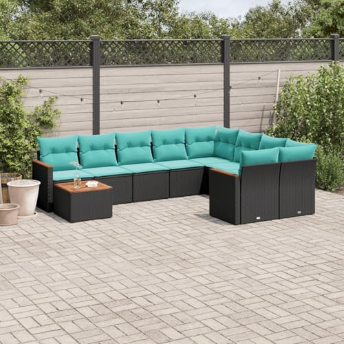 Gecheer 10-teiliges Gartensofa-Set mit Kissen, schwarzes Polyrattan, Garten Sitzgruppe Esstisch Essgruppe Gartenmöbel Set für Balkon Terrasse Café-Bereich3226316 von Gecheer