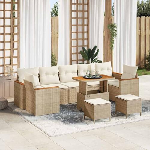 Gecheer 10-teiliges Gartensofa-Set mit Kissen Beige, 3-teiliges Garten-Essbereich-Set mit Kissen Beige, Gartenlounge Esstisch Lounge Möbel Set für Outdoor Garten Terrasse Balkon Möbel3364981 von Gecheer