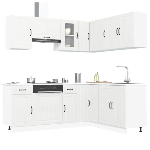 Gecheer 11-TLG. Küchenschrank Set Küchenzeile Küchenblock Einbauküche Küche Hängeschrank Unterschrank Kalmar Weiß Holzwerkstoff von Gecheer