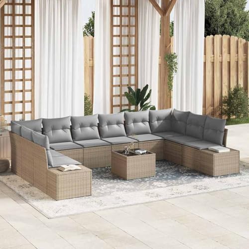 Gecheer 11-teiliges Garten Sofa Set mit Kissen Schwarz Poly Rattan, Garten Sitzgruppe Esstisch Essgruppe Gartenmöbel Set für Balkon Terrasse Café-Bereich3347250 von Gecheer