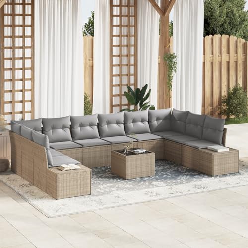 Gecheer 11-teiliges Garten Sofa Set mit Kissen Schwarz Poly Rattan Gartenlounge Outdoor Gartensofa Sofa Im Freien von Gecheer