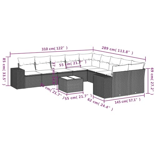 Gecheer 11-teiliges Gartensofa-Set mit Kissen, grau, Polyrattan, Garten Sitzgruppe Esstisch Essgruppe Gartenmöbel Set für Balkon Terrasse Café-Bereich3223120 von Gecheer