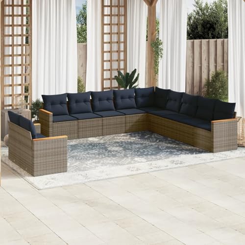 Gecheer 11-teiliges Gartensofa-Set mit Kissen, grau, Polyrattan, Garten Sitzgruppe Esstisch Essgruppe Gartenmöbel Set für Balkon Terrasse Café-Bereich3226131 von Gecheer