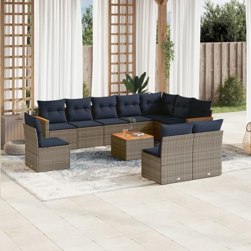 Gecheer 11-teiliges Gartensofa-Set mit Kissen, grau, Polyrattan, Gartenlounge Esstisch Lounge Möbel Set für Outdoor Garten Terrasse Balkon Möbel3226082 von Gecheer