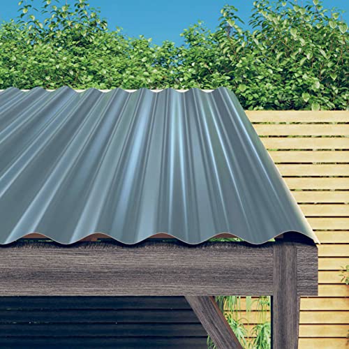 Gecheer 12 STK. Dachpaneele Dachpfannen Profilblech Trapezblech Dachblech Stahlblech Trapezbleche Dachplatten Metallblech Dach Platten Pulverbeschichteter Stahl Grau 100x36 cm von Gecheer