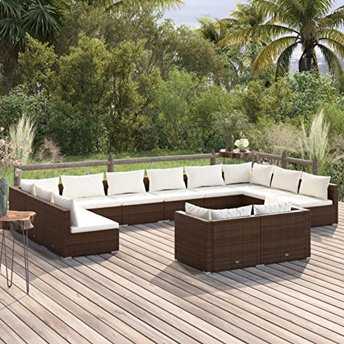 Gecheer 12-TLG. Garten Lounge Set mit Kissen Polyrattan Gartenmöbel Set Outdoor Lounge Sofa Sofagarnitur Balkonmöbel Gartenlounge Gartensofa Set Loungegruppe Sitzgruppe für Terrasse Garten Braun von Gecheer