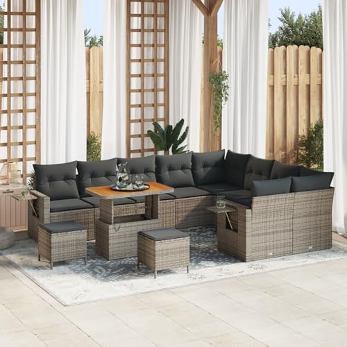 Gecheer 12-teiliges Garten-Sofa-Set mit Kissen Grau Poly Rattan Akazie Gecheer 12-teiliges Garten-Sofa-Set mit Kissen Grau Poly Rattan Akazie von Gecheer