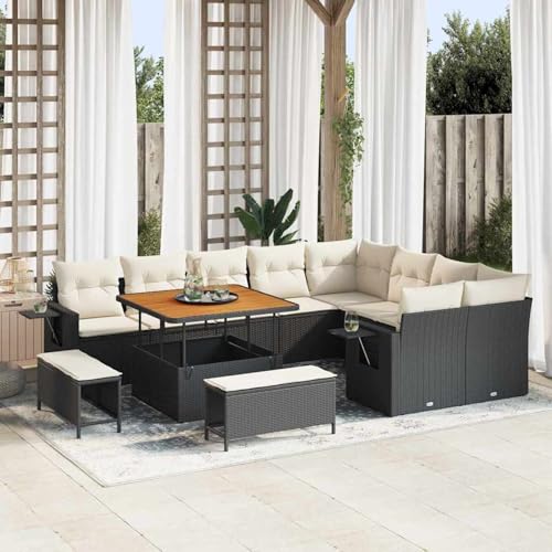 Gecheer 12-teiliges Garten-Sofa-Set mit Kissen Schwarz, 3-teiliges Garten-ESS-Set mit Kissen Schwarz, Gartenlounge Esstisch Lounge Möbel Set für Outdoor Garten Terrasse Balkon Möbel3363725 von Gecheer