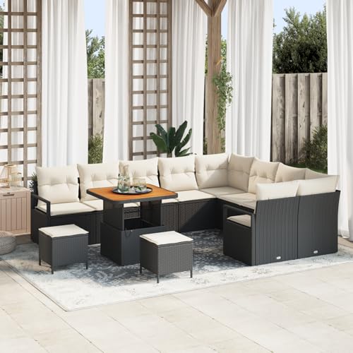 Gecheer 12-teiliges Garten-Sofa-Set mit Kissen Schwarz Poly-Rattan Akazie Gecheer 12-teiliges Garten-Sofa-Set mit Kissen Schwarz Poly-Rattan Akazie von Gecheer