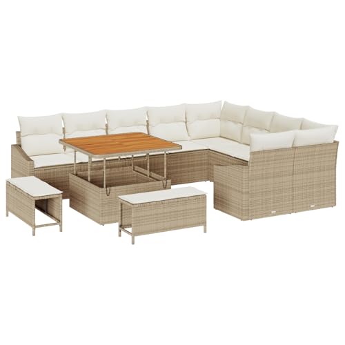 Gecheer 12-teiliges Garten-Sofa-Set mit Kissen in Beige aus Poly-Rattan Gartenmöbel Set von Gecheer
