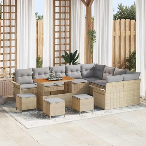 Gecheer 13 Teile Garten-Sofa-Set mit Kissen Beige Poly-Rattan Akazie, Outdoor Lounge Sitzgruppe zum Entspannen für Terrasse und Garten3362182 Gecheer 13 Teile Garten-Sofa-Set mit Kissen Beige Poly-Rattan Akazie, Outdoor Lounge Sitzgruppe zum Entspannen für Terrasse und Garten3362182 von Gecheer