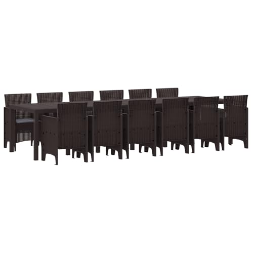 Gecheer 13-teiliges Garten-Essset mit Kissen aus braunem Poly-Rattan Gartenmöbel Set von Gecheer