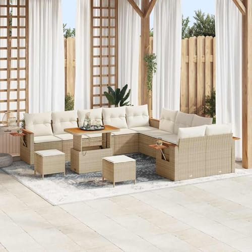 Gecheer 13-teiliges Garten-Sofa-Set mit Kissen Beige, 3-teiliges Garten-ESS-Set mit Kissen Beige, Gartenlounge Esstisch Lounge Möbel Set für Outdoor Garten Terrasse Balkon Möbel3363236 von Gecheer