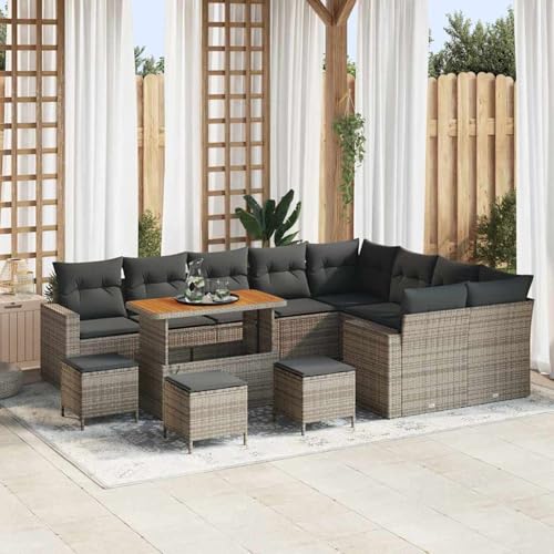 Gecheer 13-teiliges Garten Sofa Set mit Kissen Grau, 4-teiliges Garten Essenset mit Kissen Grau, Gartenlounge Esstisch Lounge Möbel Set für Outdoor Garten Terrasse Balkon Möbel3363613 von Gecheer