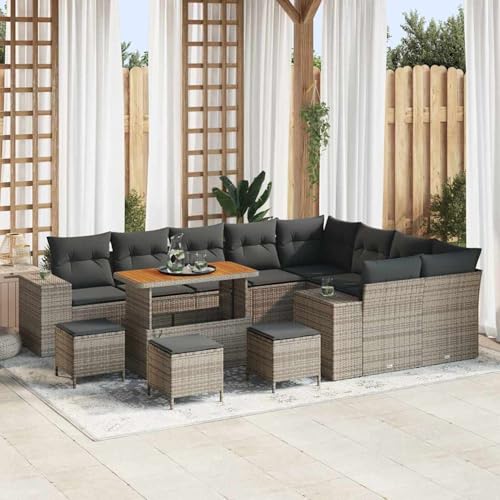 Gecheer 13-teiliges Garten Sofa Set mit Kissen Grau Poly Rattan Akazie, Outdoor Lounge Sitzgruppe zum Entspannen für Terrasse und Garten3364003 Gecheer 13-teiliges Garten Sofa Set mit Kissen Grau Poly Rattan Akazie, Outdoor Lounge Sitzgruppe zum Entspannen für Terrasse und Garten3364003 von Gecheer