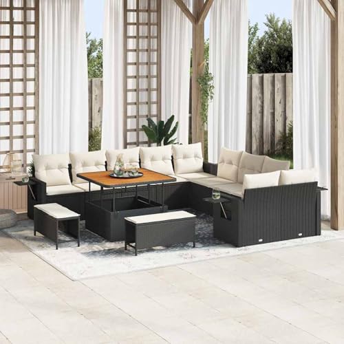 Gecheer 13-teiliges Garten-Sofa-Set mit Kissen Schwarz, 3-teiliges Garten-Dining-Set mit Kissen Schwarz, Garten Sitzgruppe Esstisch Essgruppe Gartenmöbel Set für Balkon Terrasse Café-Bereich3363745 von Gecheer