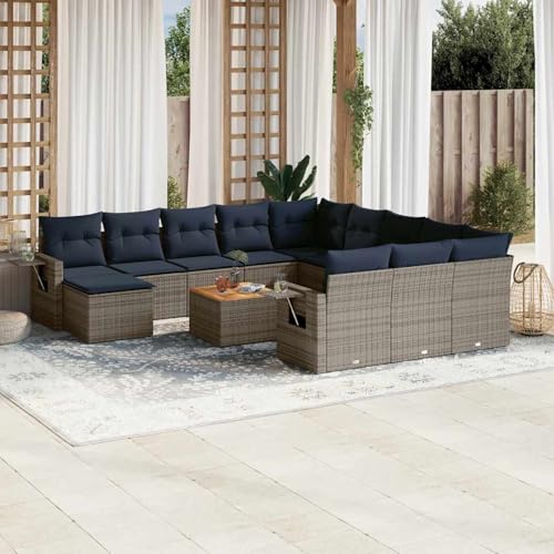 Gecheer 13-teiliges Gartensofa-Set mit Kissen, grau, Polyrattan, Gartenlounge Esstisch Lounge Möbel Set für Outdoor Garten Terrasse Balkon Möbel3224871 von Gecheer