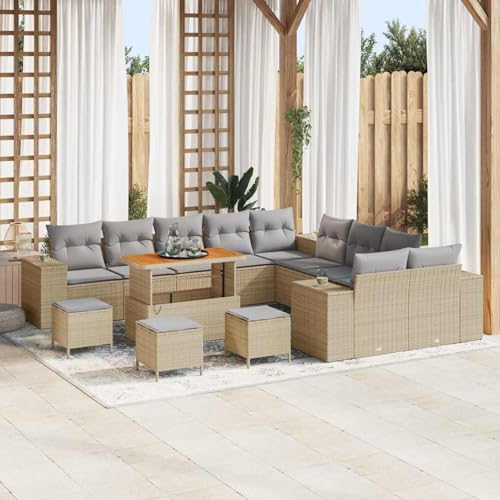 Gecheer 14-teiliges Garten Sofa Set mit Kissen Beige, 4-teiliges Garten Essensemble mit Kissen Beige, Garten Sitzgruppe Esstisch Essgruppe Gartenmöbel Set für Balkon Terrasse Café-Bereich3364022 von Gecheer