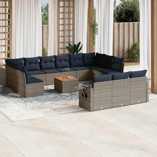 Gecheer 14-teiliges Gartensofa-Set mit Kissen, grau, Polyrattan, Garten Sitzgruppe Esstisch Essgruppe Gartenmöbel Set für Balkon Terrasse Café-Bereich3224808 von Gecheer