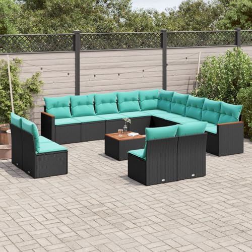Gecheer 14-teiliges Gartensofa-Set mit Kissen, schwarzes Polyrattan, Garten Sitzgruppe Esstisch Essgruppe Gartenmöbel Set für Balkon Terrasse Café-Bereich3226491 von Gecheer