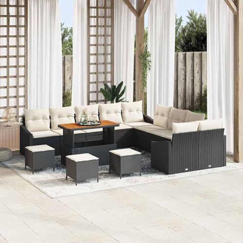 Gecheer 14-teiliges Gartensofa Set mit Kissen Schwarz, 2-Sitzer Gartensofa mit Kissen Schwarz, Gartenlounge Esstisch Lounge Möbel Set für Outdoor Garten Terrasse Balkon Möbel3362720 von Gecheer