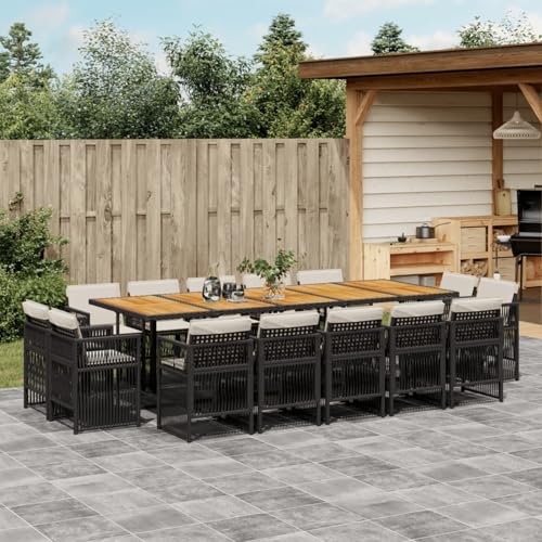 Gecheer 15-TLG. Garten-Essgruppe mit Kissen Schwarz Poly Rattan, Outdoor Essgruppe Wetterfeste Sitzgruppe Esstisch Stühlen for Terrasse Garten Balkon3211059 von Gecheer