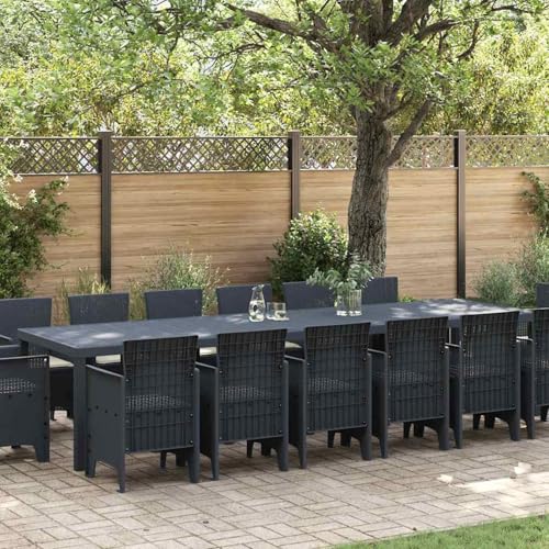 Gecheer 15-teiliges Garten Essgruppe mit Kissen Anthrazit Poly-Rattan, Gartentisch Anthrazit 200x100x73 cm, Gartenmöbel Set Tisch Stühlen for Balkonmöbel Outdoor-Essbereich und Café3378636 von Gecheer