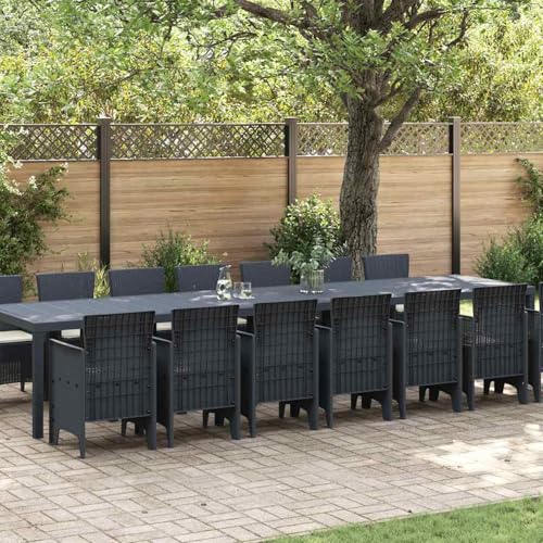 Gecheer 15-teiliges Garten Essset mit Kissen Anthrazit Poly Rattan, Gartentisch Anthrazit 250x100x73 cm, Gartenmöbel Set Tisch Stühlen for Balkonmöbel Outdoor-Essbereich und Café3378796 von Gecheer