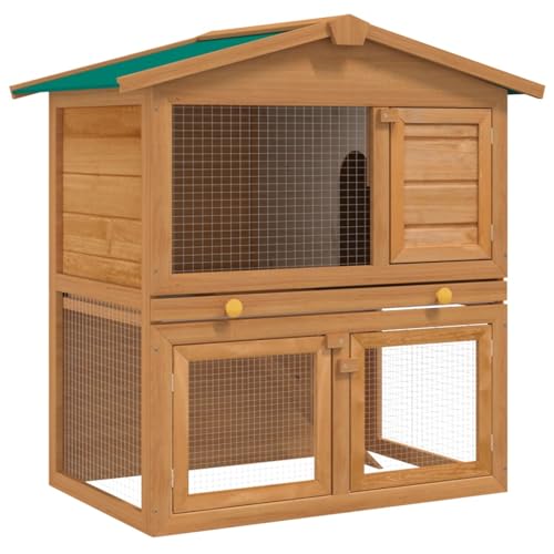 Gecheer 2-Etagen Kaninchenstall Kleintierhaus Hasenstall Kleintierstall Hasenhaus Mit Einer rutschfesten Rampe für den leichteren Zugang Obergeschoss Geeignet für Kaninchen,93 x 60 x 97 cm (L x B x H) von Gecheer