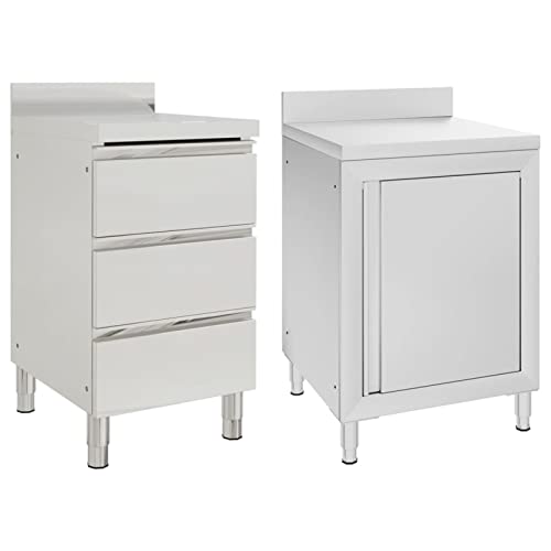 Gecheer 2 STK. Gastro Küchenschrank mit 3 Schubladen, Aufkantung mit Aufkantung, Arbeitsschrank Arbeitsplatte Edelstahlschrank Schrank Edelstahl von Gecheer