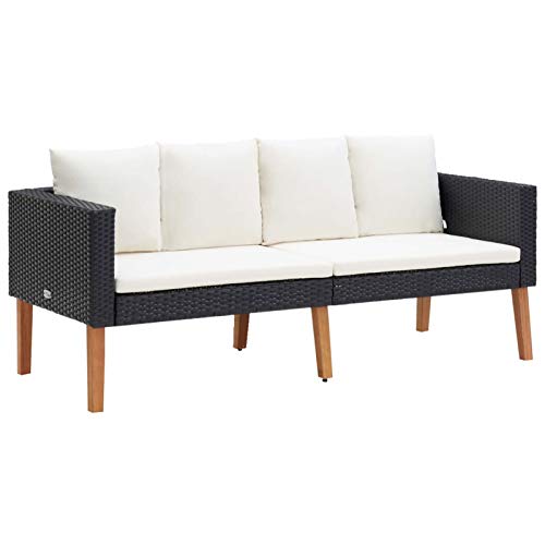 Gecheer 2-Sitzer-Gartensofa mit Auflagen Poly Rattan Schwarz von Gecheer