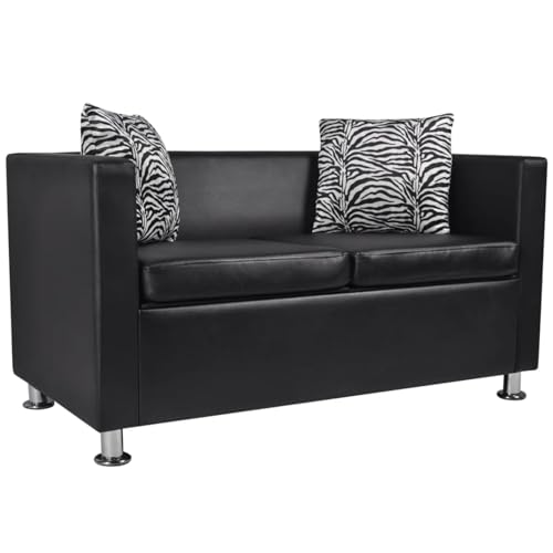 Gecheer 2-Sitzer-Sofa aus schwarzem Kunstleder, modernes Schlafsofa, 2-Sitzer von Gecheer