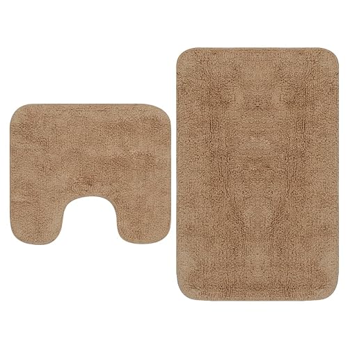 Gecheer 2-TLG. Badematten-Set, Badematte mit U-formigen WC-Vorleger aus Baumwolle, Badteppich Toilettenmatte Badezimmer Teppich Badgarnitur Duschvorleger Stoff Beige von Gecheer