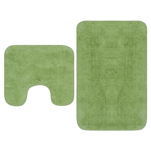Gecheer 2-TLG. Badematten-Set, Badematte mit U-formigen WC-Vorleger aus Baumwolle, Badteppich Toilettenmatte Badezimmer Teppich Badgarnitur Duschvorleger Stoff Grün von Gecheer