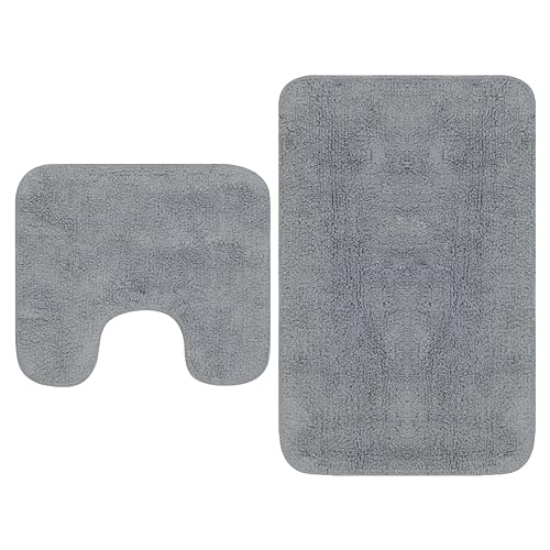 Gecheer 2-TLG. Badematten Set, Badezimmerteppich Set, Badezimmermatte und wc Vorleger aus Baumwolle, rutschfeste Badematte Toilettenmatte Badezimmer Teppich, Waschbar Badvorleger Set, Stoff Grau von Gecheer