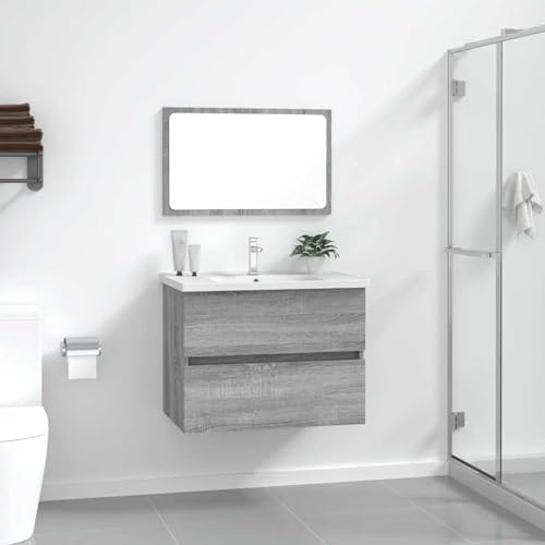 Gecheer 2-TLG. Badmöbel-Set Grau Sonoma Holzwerkstoff, Badezimmerschrank Hängender Badschrank Aufbewahrungsschrank fürs Badezimmer815736 von Gecheer