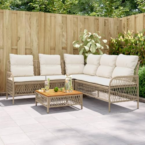 Gecheer 2-TLG. Gartenlounge Set Polyrattan, Gartenmöbel Set, Garten Loungemöbel Set, Terassenmöbel Außen Lounge, Sitzgruppe mit Sofa in L-Form & Couchtisch, Garten-Sofagarnitur mit Auflagen, Beige von Gecheer