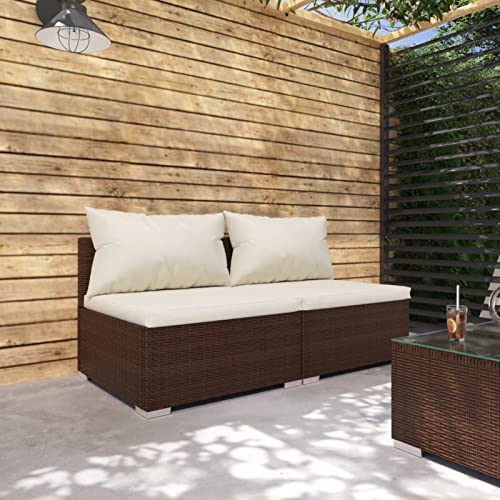 Gecheer 2-TLG. Loungemöbel Garten Rattan, Loungemöbel Polyrattan, Lounge Gartenmöbel Set, Balkonlounge Set Rattan, Terrassensofa Rattan, Gartensofa mit Kissen Poly Rattan Braun von Gecheer