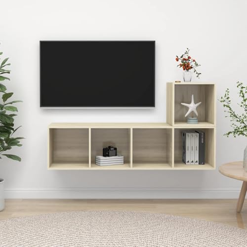 Gecheer 2-TLG. TV-Schrank-Set Sonoma-Eiche Holzwerkstoff, Moderne Wohnzimmer Schrankwand für Wohnzimmer Büro Loft-Wohnungen3079802 von Gecheer