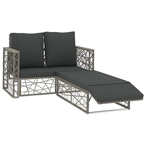 Gecheer 2-TLG.Garten-Lounge-Set mit Auflagen Rattan-Gartensofagarnitur Möbel-Set Lounge-Set Gartensofa-Set Ecksofa Mittelsofa Mit markantem Webdesign,Gehärtetes Glas, Poly Rattan Grau von Gecheer