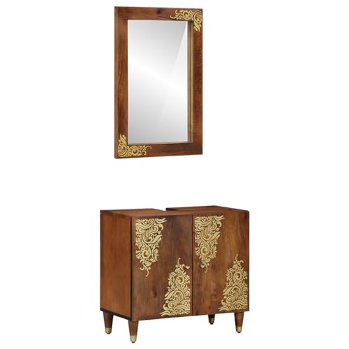 Gecheer 2-teiliges Badmöbel Set aus massivem Mangoholz, Badschrank 62x33x58cm, Badezimmerspiegel 50x70x3cm Badezimmerschrank Hängender Badschrank Aufbewahrungsschrank fürs Badezimmer Gecheer 2-teiliges Badmöbel Set aus massivem Mangoholz, Badschrank 62x33x58cm, Badezimmerspiegel 50x70x3cm Badezimmerschrank Hängender Badschrank Aufbewahrungsschrank fürs Badezimmer von Gecheer
