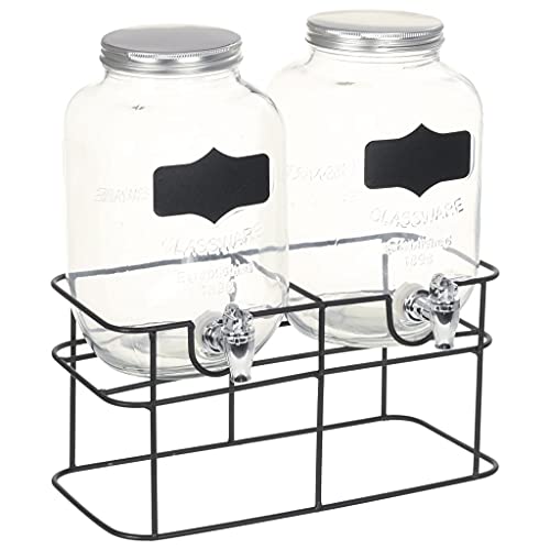Gecheer 2X Getränkespender mit Ständer Zapfhahn Wasserspender Dispenser Saftspender Wasser Saft Cocktail Spender Einmachglas Glasspender 2x4L Glas von Gecheer