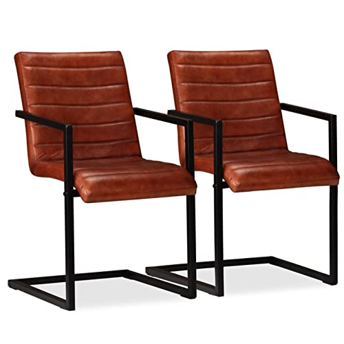 Gecheer 2er Set Echtleder Esszimmerstühle mit Stahlrahmen | Polsterstuhl Schwingstuhl Essstuhl Küchenstuhl 51 x 56 x 91 cm Braun Gecheer 2er Set Echtleder Esszimmerstühle mit Stahlrahmen | Polsterstuhl Schwingstuhl Essstuhl Küchenstuhl 51 x 56 x 91 cm Braun von Gecheer