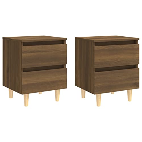 Gecheer 2er Set Nachtschrank Kommode Boxspringbett Nachttisch Nachtkommode Schrank, 2 Schublade, Massivholz-Beinen Braun Eiche 40x35x50cm von Gecheer