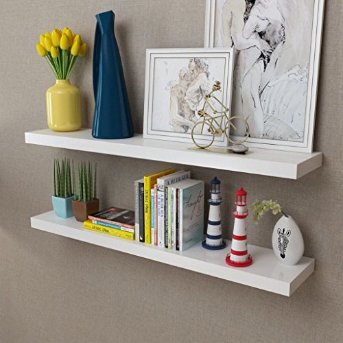 Gecheer 2er Set Wandregal Schweberegal MDF Wandmontiert Aufbewahrungsregal Regale Wandboard Haengeregal Bücherregal 100 x 20 x 3,8 cm Weiss von Gecheer