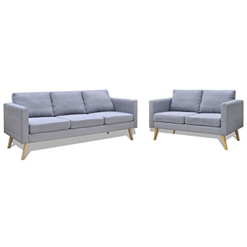 Gecheer 2tlg. Sofaset Stoffsofas Wohnzimmersofa Couch Loungesofa 2-Sitzer-Sofa und 3-Sitzer-Sofa Lounge Sofa Set Sessel Couch Loungesofa Polstersofa Hellgrau von Gecheer