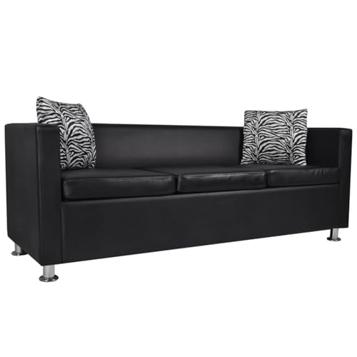 Gecheer 3-Sitzer-Sofa aus Kunstleder, schwarz, modernes Schlafsofa, 2-Sitzer von Gecheer