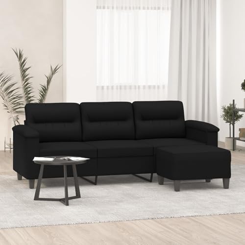 Gecheer 3-Sitzer-Sofa mit Hocker Schwarz 180 cm Mikrofasergewebe, Wohnzimmer Polstersofa Couch für kleine Räume Büro Gästezimmer Schlafzimme Gecheer 3-Sitzer-Sofa mit Hocker Schwarz 180 cm Mikrofasergewebe, Wohnzimmer Polstersofa Couch für kleine Räume Büro Gästezimmer Schlafzimme von Gecheer