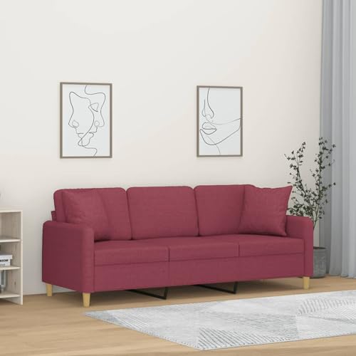 Gecheer 3-Sitzer-Sofa mit Zierkissen Weinrot 180 cm Stoff, Wohnzimmer Polstersofa Couch für kleine Räume Büro Gästezimmer Schlafzimme von Gecheer